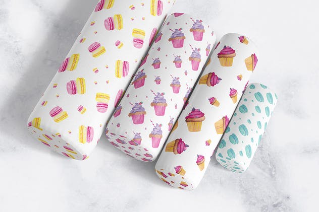 手绘水彩糕点无缝图案合集 Watercolor Pastry Patterns插图(3)