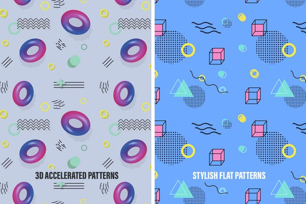 孟菲斯太空元素无缝图案纹理 Memphis Space Seamless Patterns插图(1)