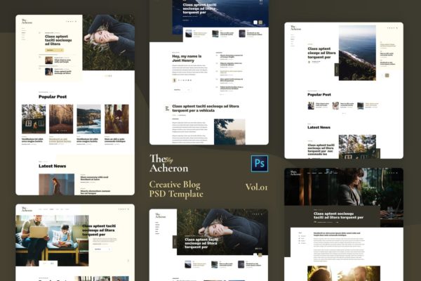 创意博客网站设计PSD模板v1 Acheron Vol.01 – Creative Blog PSD Template