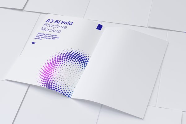 A3纸张大小传单设计图样机06 A3 Bi Fold Brochure Mockup 06