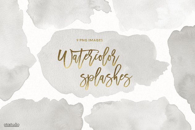 灰色飞溅水彩纹理 Watercolor Splashes & Textures Gray插图