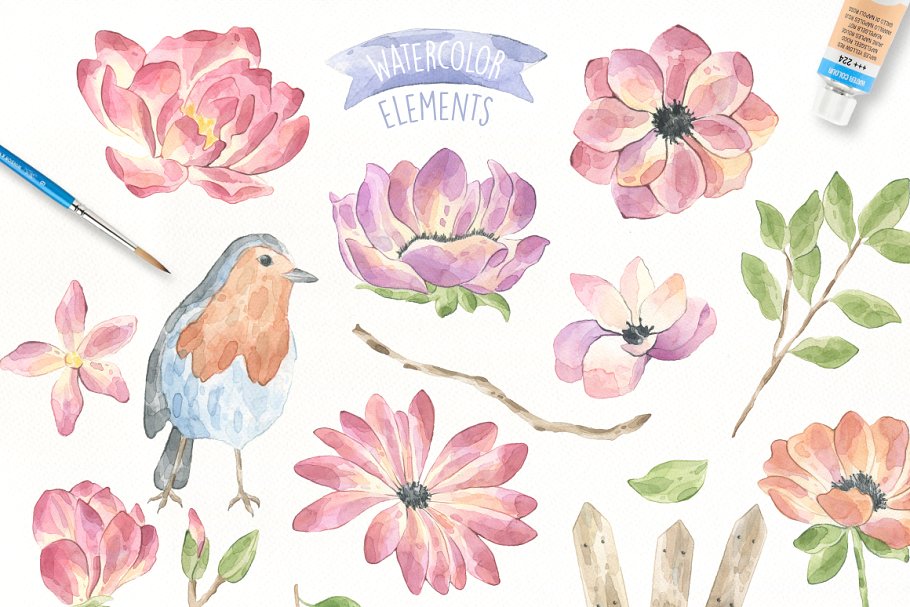 美容化妆主题水彩设计素材 Fairytale Watercolor Collection Pro插图(3)