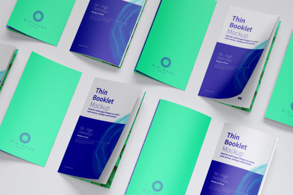 企业宣传传单设计效果图等距网格样机05 Thin Booklet Mockup 05