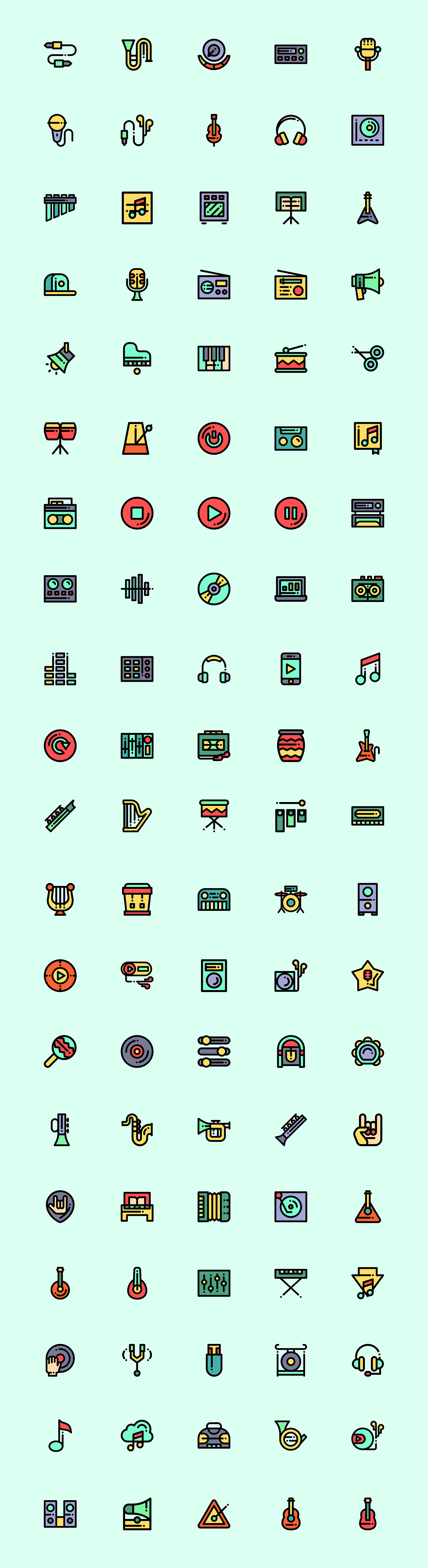 100 枚多彩音乐元素图标