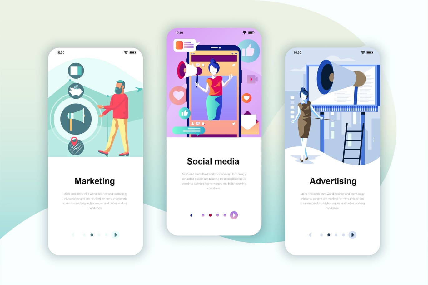 营销/社交媒体/广告素材库精选概念插画APP启动页设计模板 Instagram Stories Onboarding Screens Mobile App插图