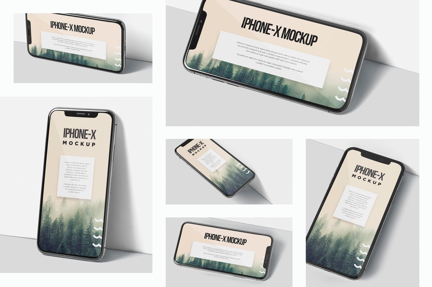 iPhone X智能手机多角度屏幕预览样机模板 iPhone X Mockup插图(1)