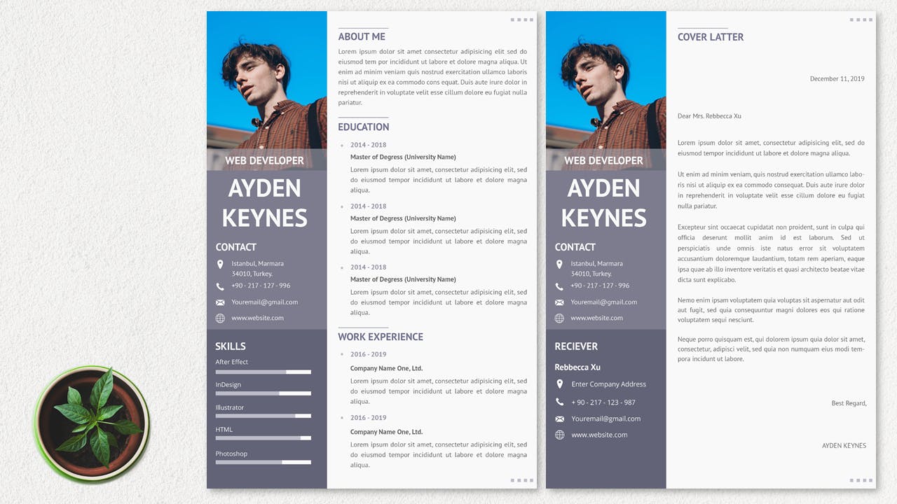 网页开发职位电子素材库精选简历模板 CV Resume Simple And Elegant插图(1)