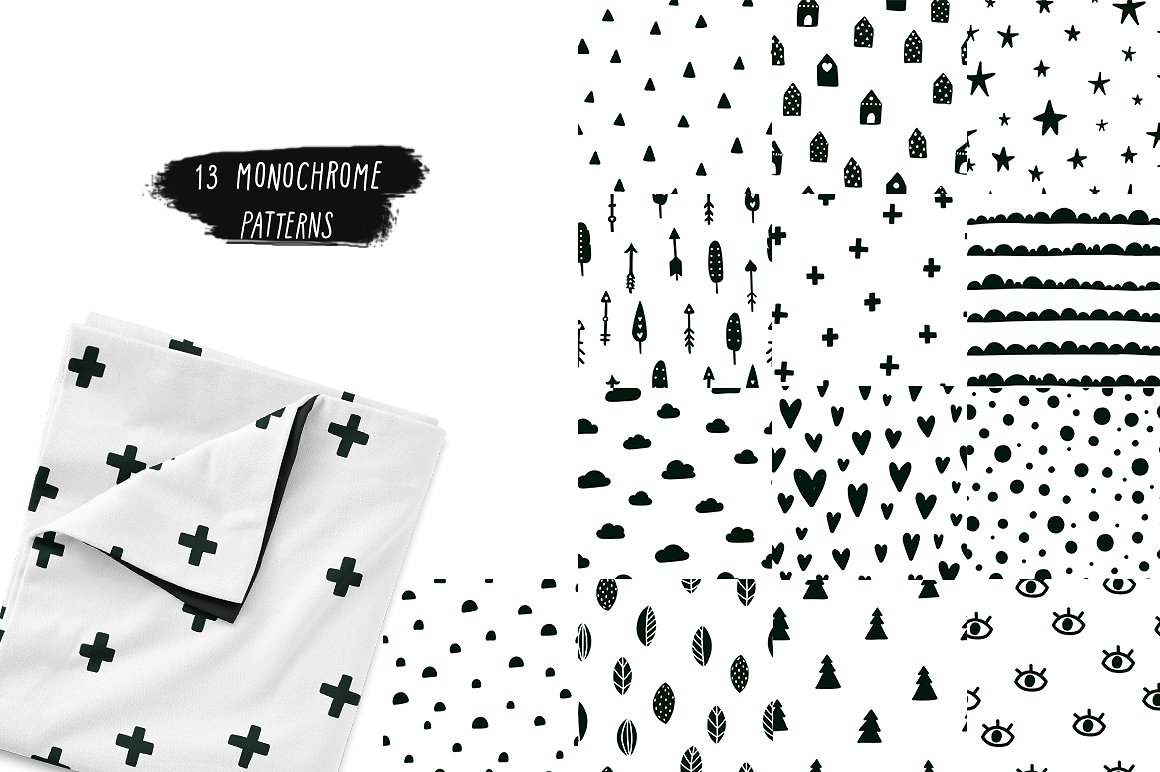 可爱的黑白动物手绘无缝背景元素下载[png,eps]插图(2)