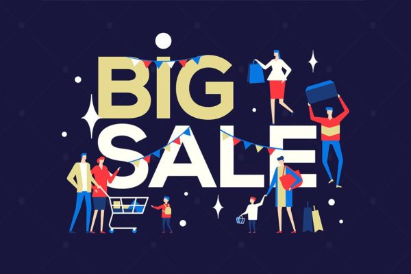 大甩卖大型促销活动主题扁平设计风格矢量插画素材库精选v2 Big Sale – flat design style colorful illustration