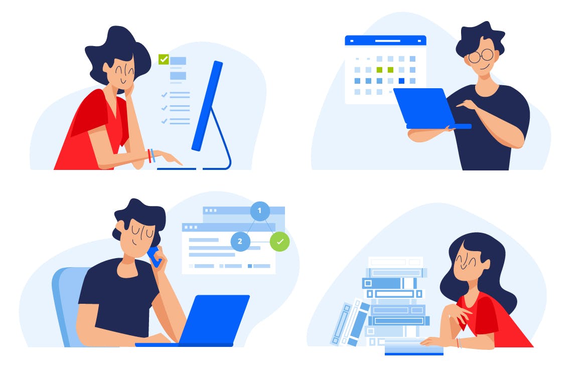 电脑信息技术学习校园学习场景矢量插画素材 Education illustrations插图