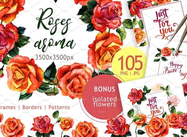一组水彩手绘玫瑰花背景素材下载[png,jpg]