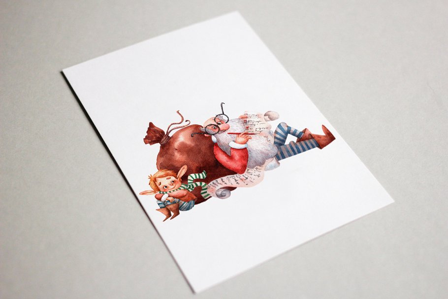 圣诞老人的小帮手水彩插画素材插图(1)