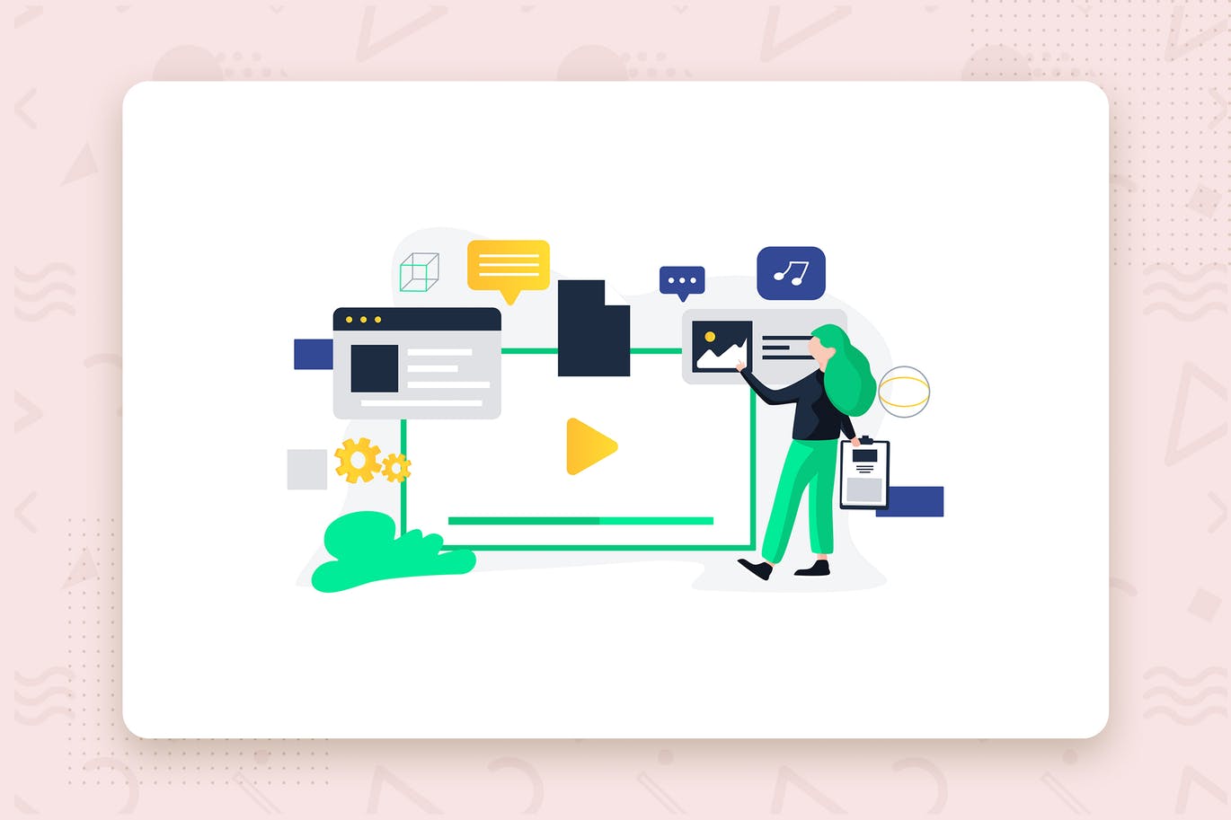 信息数据管理主题扁平设计风格矢量概念插画 Engaging Content flat vector illustration concept插图