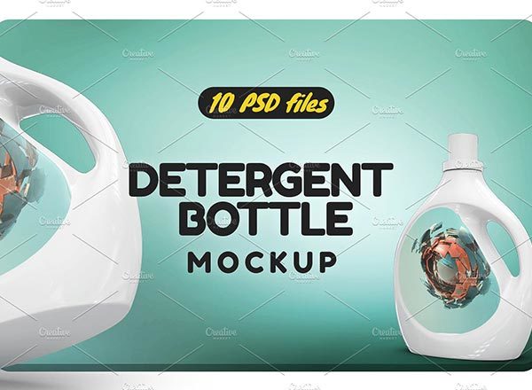 逼真的洗涤剂洗衣液瓶子包装样机展示模型mockups