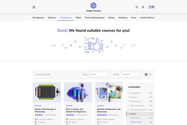 在线学习系统官网设计PSD模板 Adept Courses – Learning Management System PSD Kit插图(3)