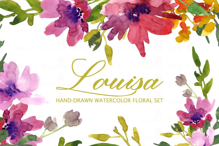 手绘水彩花卉剪贴画 Louisa- Watercolor Clip Art Set插图(2)