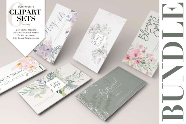 淡雅水彩剪贴画合集[1.52GB] Watercolor Clipart Bundle