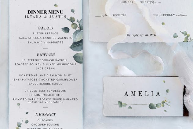 桉树叶子婚礼邀请函设计模板 Eucalyptus Foliage Wedding Suite插图(3)