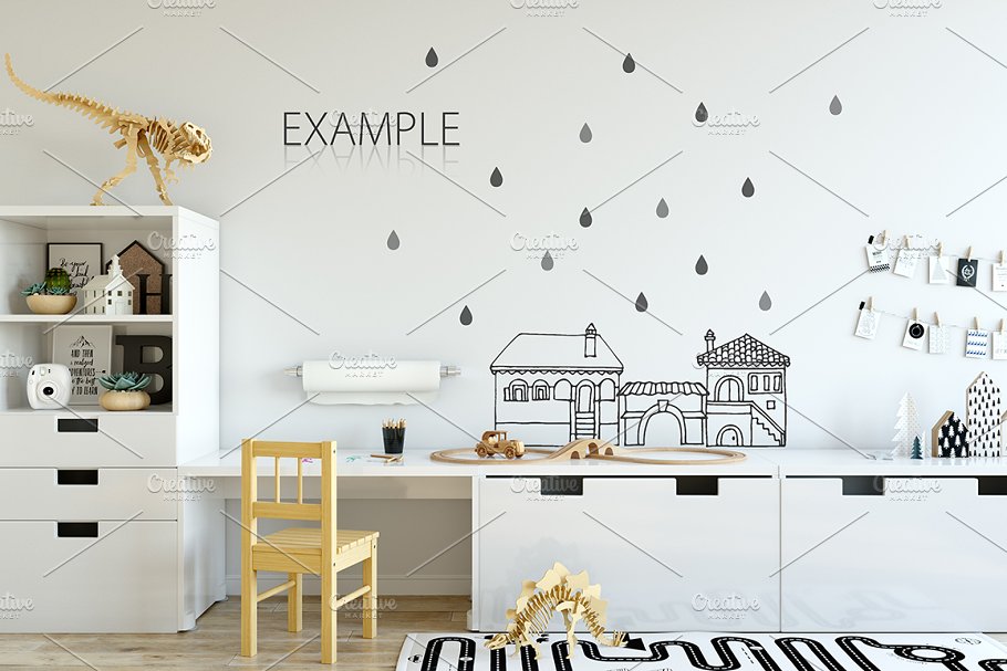 儿童主题卧室墙纸设计&相框样机 Interior KIDS WALL & FRAMES Mockup 2插图(19)