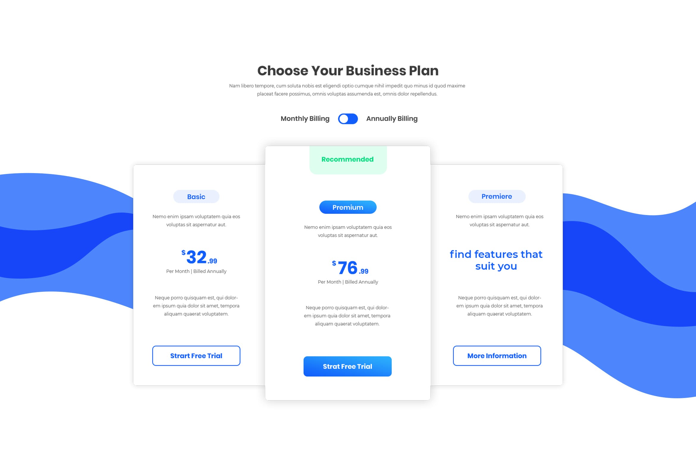 网络服务订阅套餐价格表单UI设计模板 Pricing Table插图