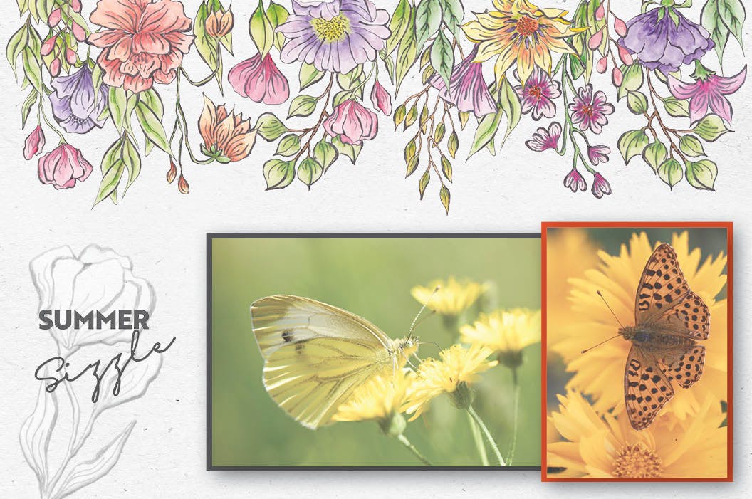 夏日鲜艳色彩水彩花卉设计素材库精选PNG素材包 Summer Sizzle: Watercolor and Ink Collection插图(3)