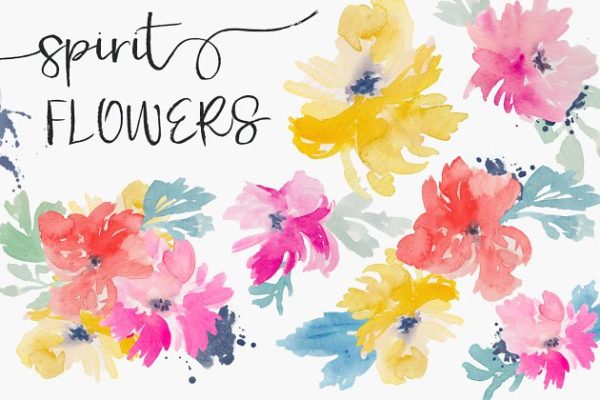色彩艳丽水彩花卉剪贴画 Spirit Flowers – Watercolor Clip Art