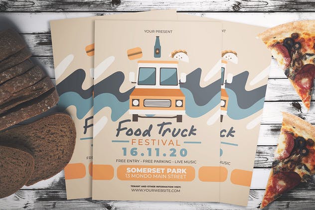 欧美快餐车复古点餐菜单设计模板 Food Truck Fest Flyer插图(2)