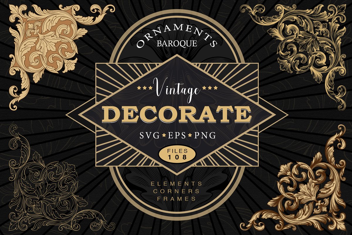 华丽复古风格页面装饰插画套装插图