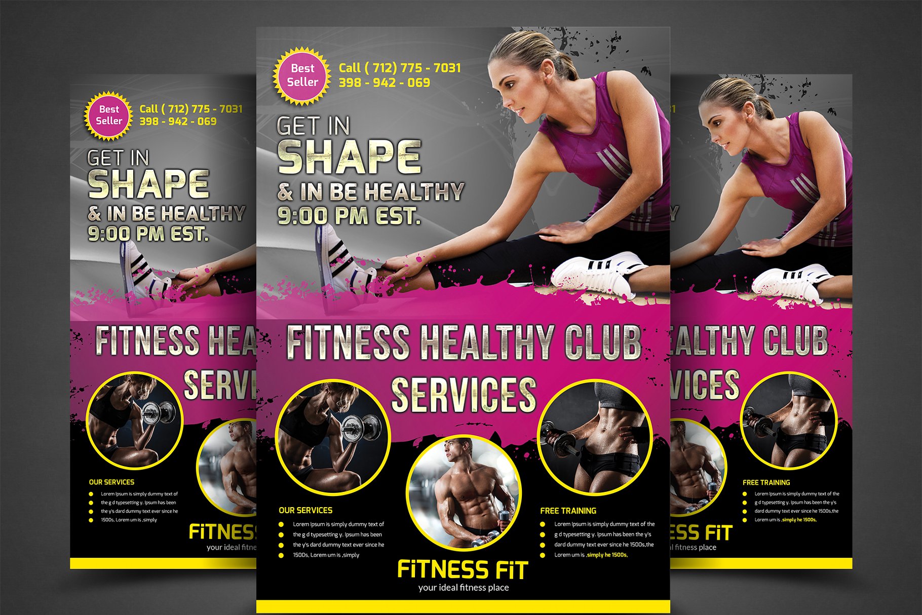 健身俱乐部宣传传单模板 Fitness / Gym Flyer Bundle Template插图(3)