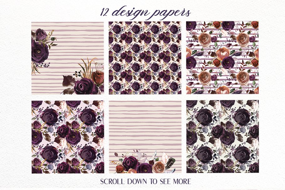 奶油朗姆酒棕&梅色波希米亚式花卉水彩剪贴画 Butterum & Plum Boho Florals PNG插图(8)