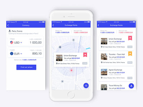 蓝色货币兑换应用界面素材之家精选sketch素材