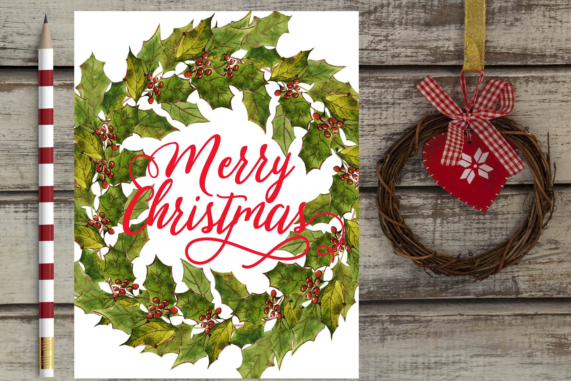 圣诞水彩剪辑集(一堆圣诞元素) Holly Steams Christmas Watercolors插图(18)