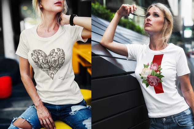 时尚模特上身效果T恤服装样机模板 T-Shirt Mock-Up Fashion Girl插图(6)
