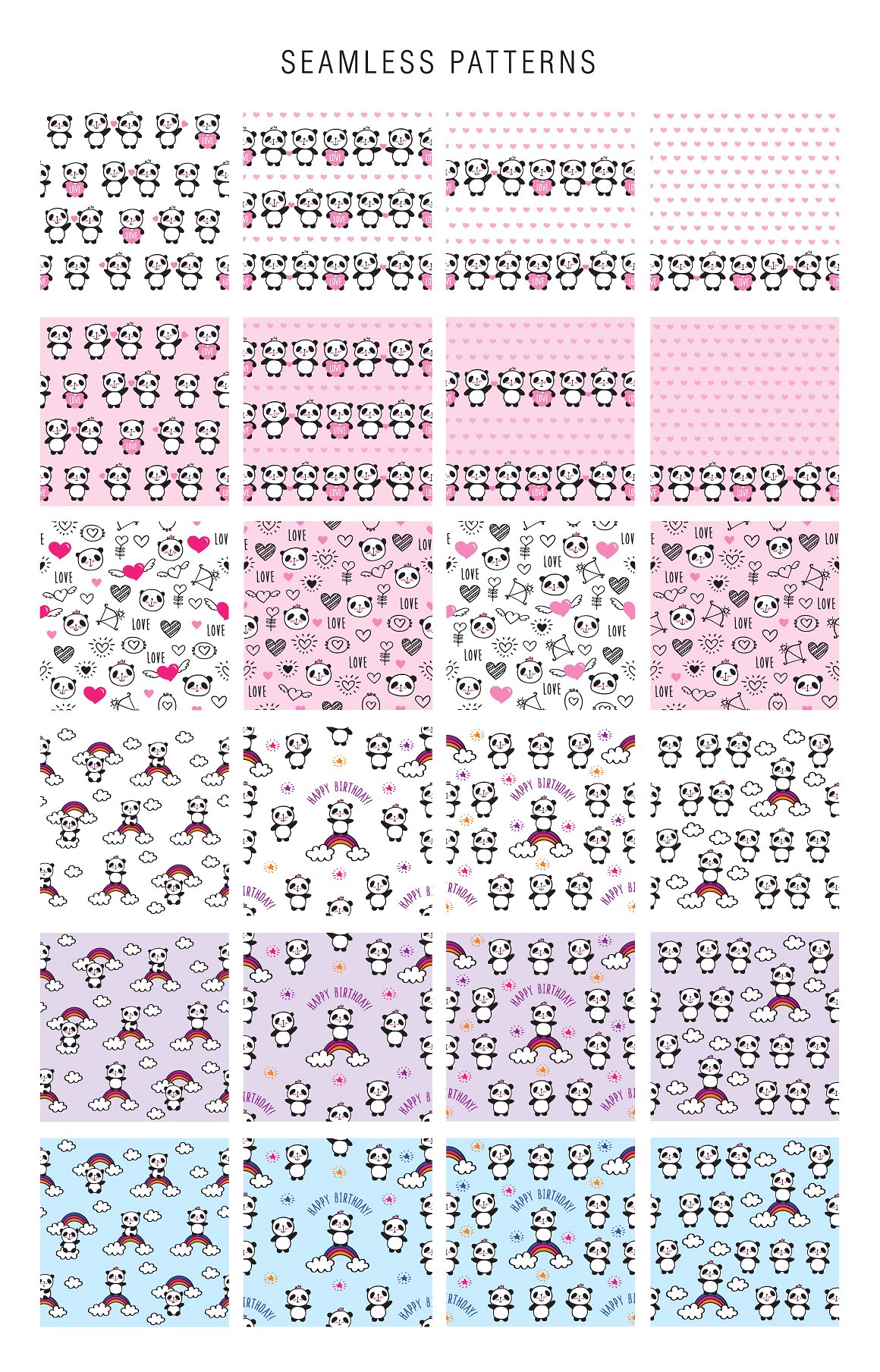 可爱的熊猫无缝背景纹理下载[png,eps]插图(2)