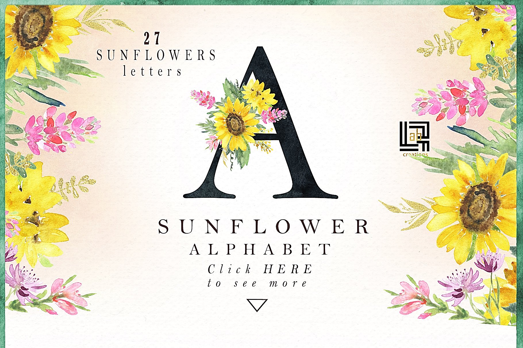 金色粉色向日葵水彩画剪贴画 Sunflowers gold & pink Watercolor插图(2)