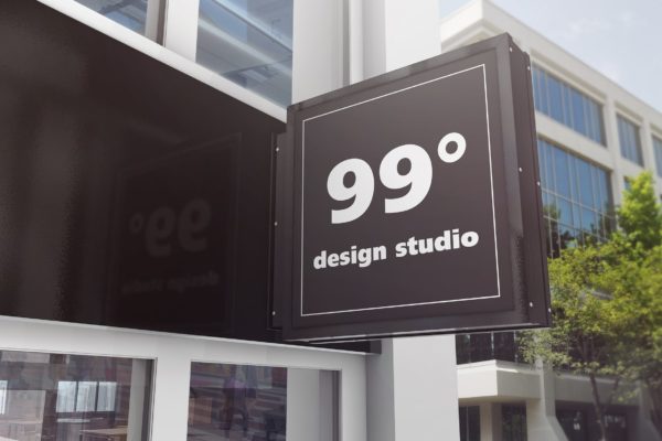 建筑大楼方形广告标志设计效果图样机 Building Advertising Square Sign Mockup