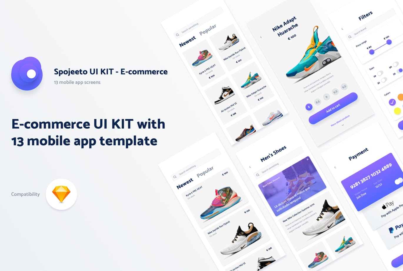 运动装备网上商城APP应用UI设计素材库精选套件 Spojeeto E-commerce Mobile App UI Kit插图(1)