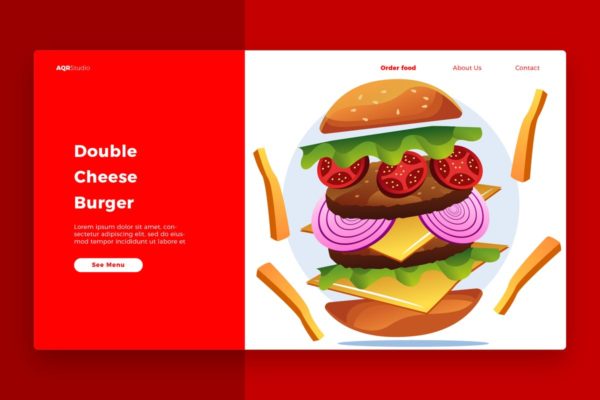 汉堡包概念插画网站Banner&amp;着陆页设计模板 Burger – Banner &amp; Landing Page