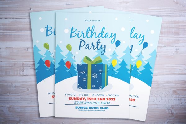 生日会生日派对海报传单素材库精选PSD模板 Winter Birthday Flyer