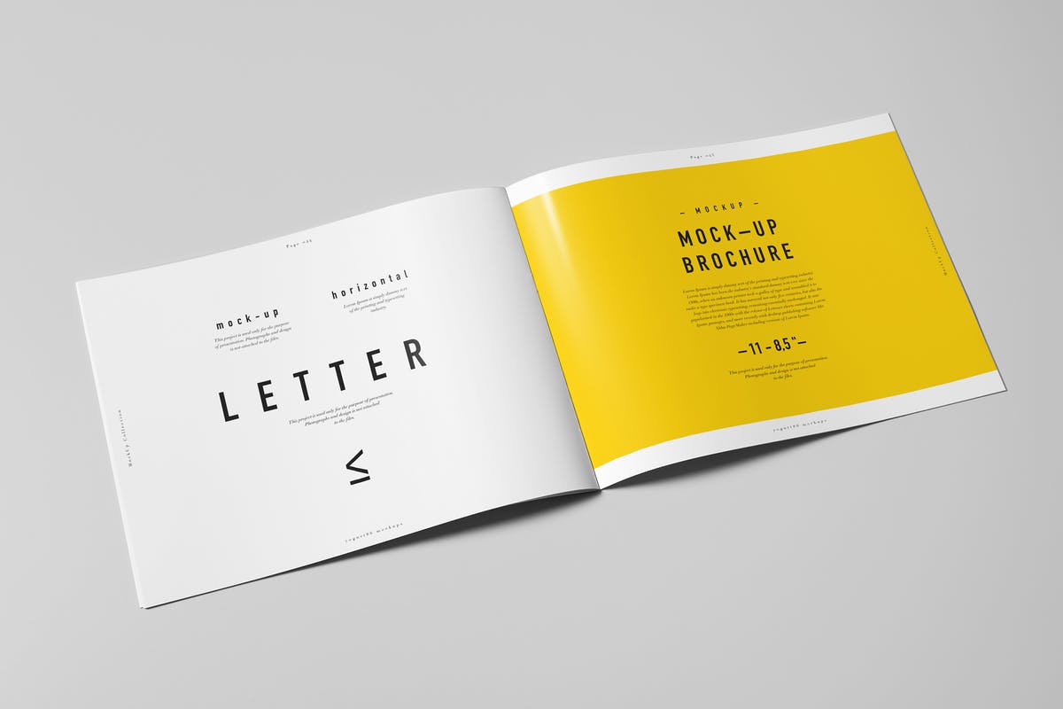 水平视觉画册样机模板 US Letter Horizontal Brochure Mock-up插图