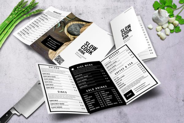 简约文字排版设计三折页菜单模板 Clean &amp; Fresh Trifold A4 &amp; US Letter Menu
