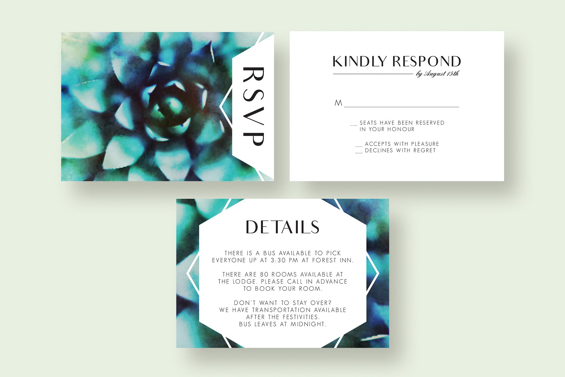 多肉植物插画婚礼邀请设计套件模板 Succulent Wedding Invitation Suite插图(3)