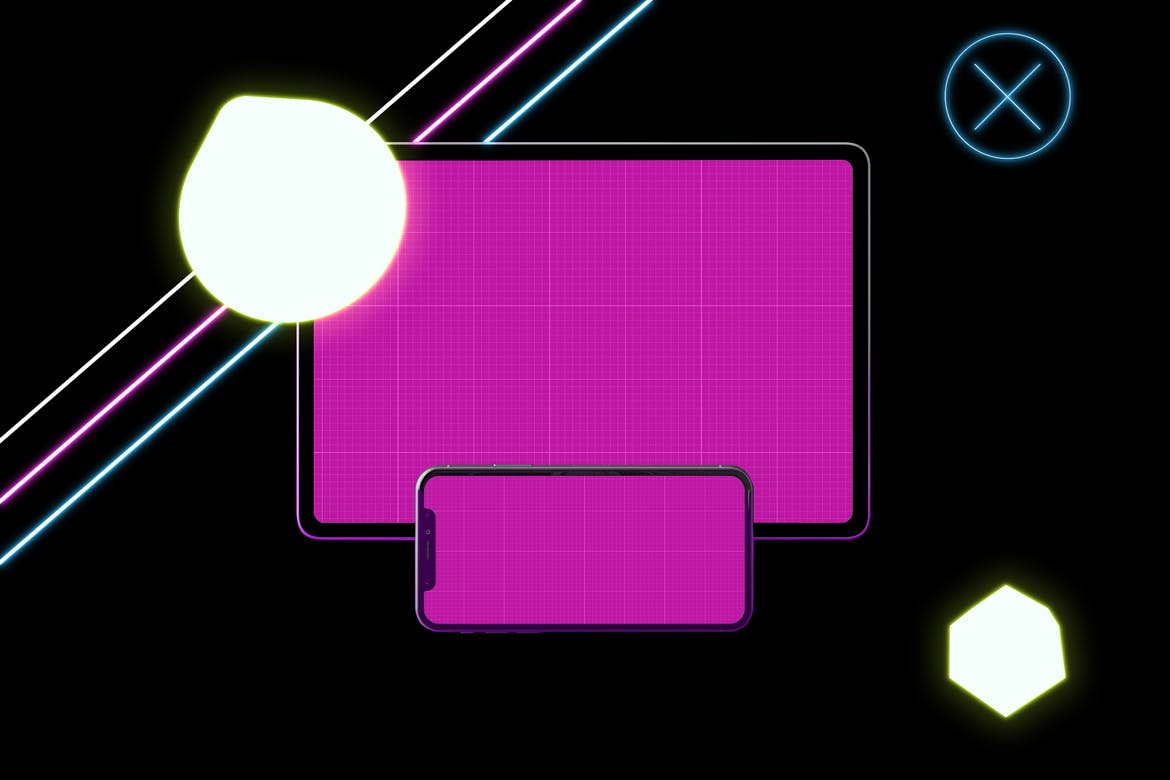 霓虹灯背景iPhone XS & iPad Pro样机模板 Neon iPhone XS & iPad Pro插图(10)