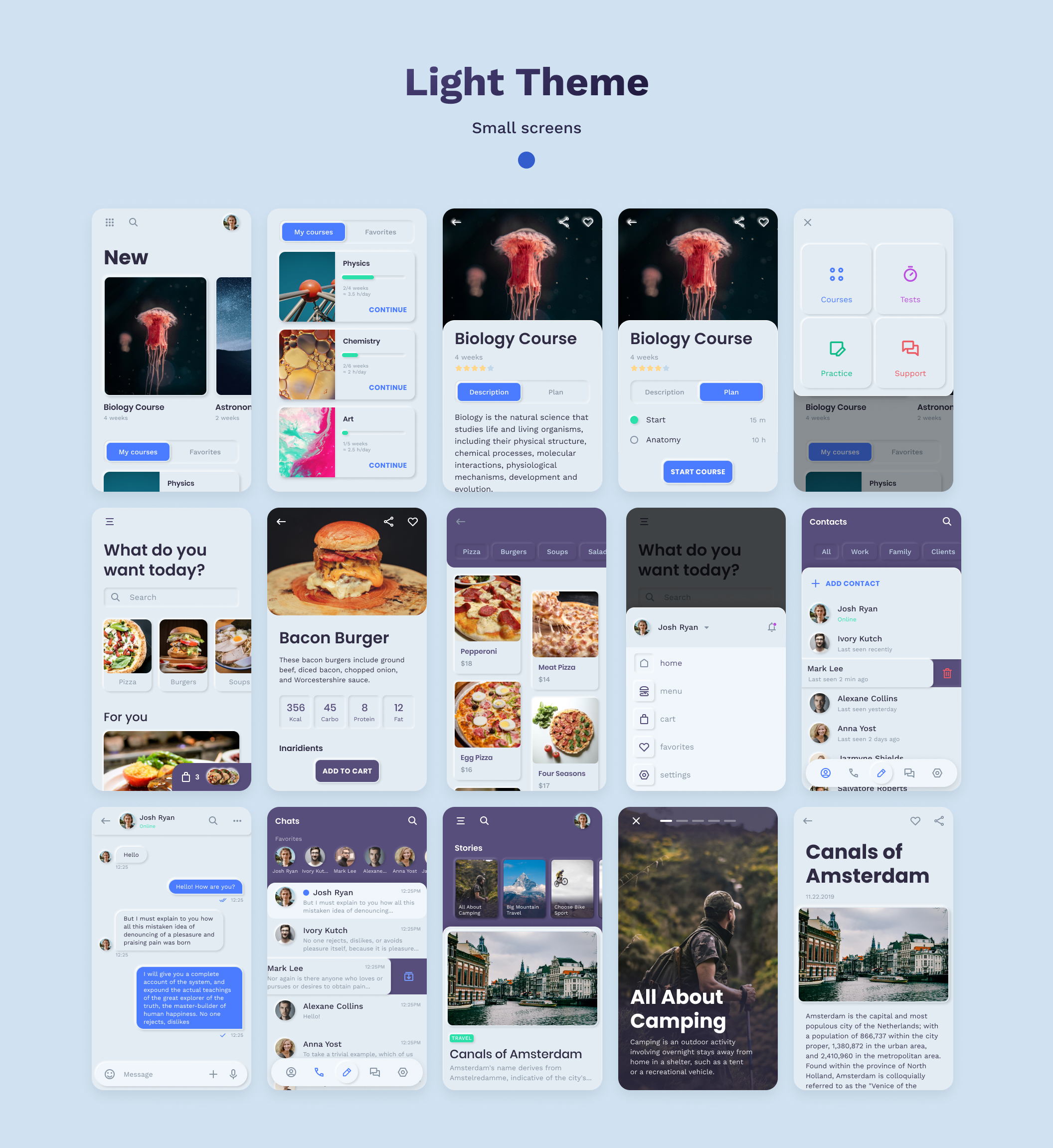 素材库下午茶:Messenger/博客/送餐服务/教育类APP应用设计UI套件插图(2)