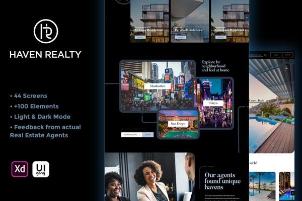 素材库下午茶：一流的房地产平台网站 UI KIT 模板下载 [XD]