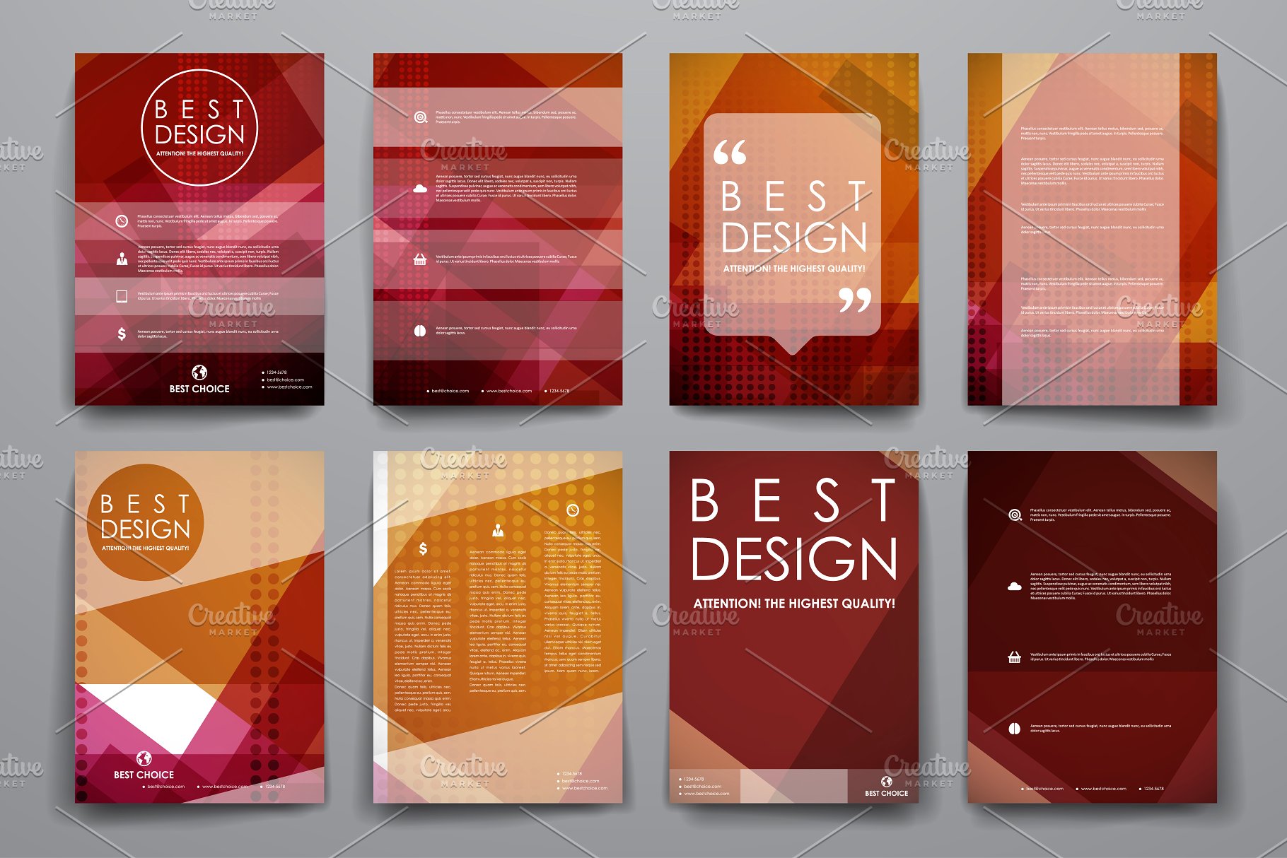 大红色抽象背景小册子画册模板 Set of Abstract Brochures插图(1)