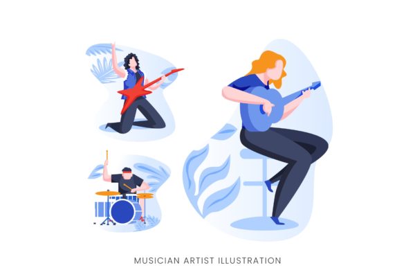 音乐家艺术家人物形象矢量手绘素材库精选设计素材 Musician Artist Vector Character Set