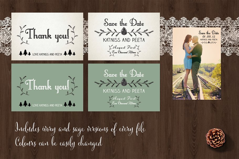 复古简约风松树图案装饰婚礼邀请函设计套装 Pine Tree Wedding Invitation Suite插图(3)