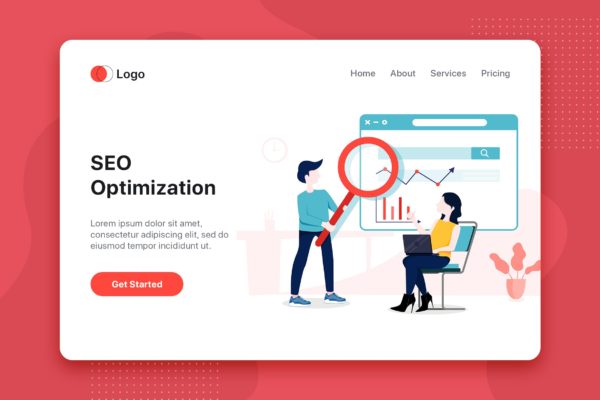 SEO优化主题网站设计素材库精选概念插画素材 SEO Optimization Illustration – Website Header