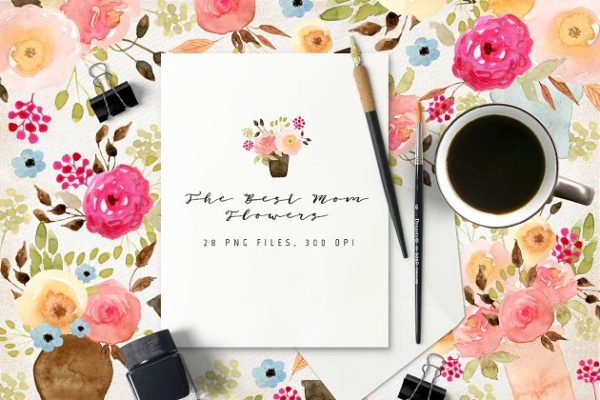 优雅水彩康乃馨手绘插画 The Best Mom Flowers